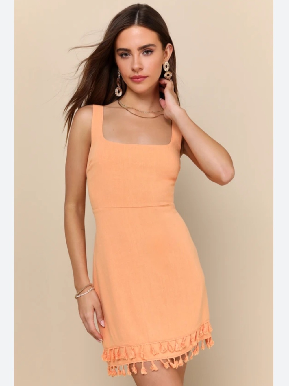 Lulu's Feel the Sunshine Washed Orange Tassel Mini Dress NWT